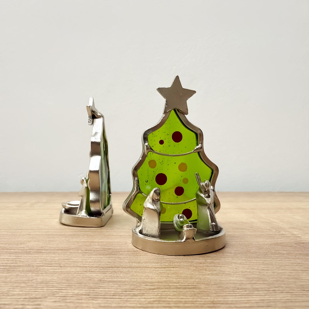 Pesebre Árbol de Navidad con Vitral Verde – 6.5 cm