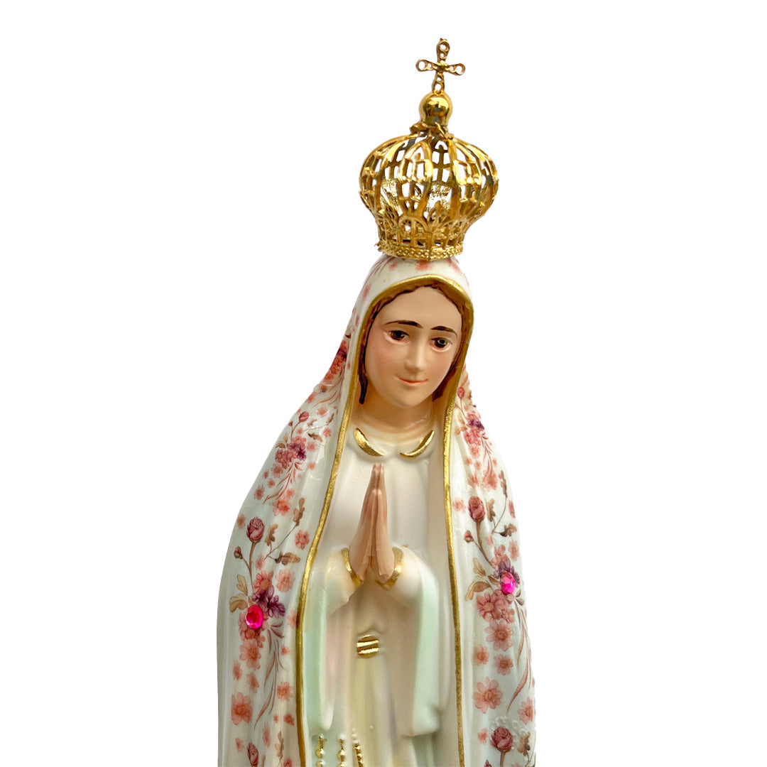 Estatua De La Virgen De Fátima Con Flores Rosadas De 28cm (11")