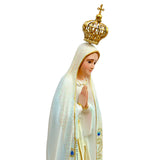 Estatua de la Virgen de Fátima con Manto en Tono Blanco y Detalles Escarchados - 28 cm (11")