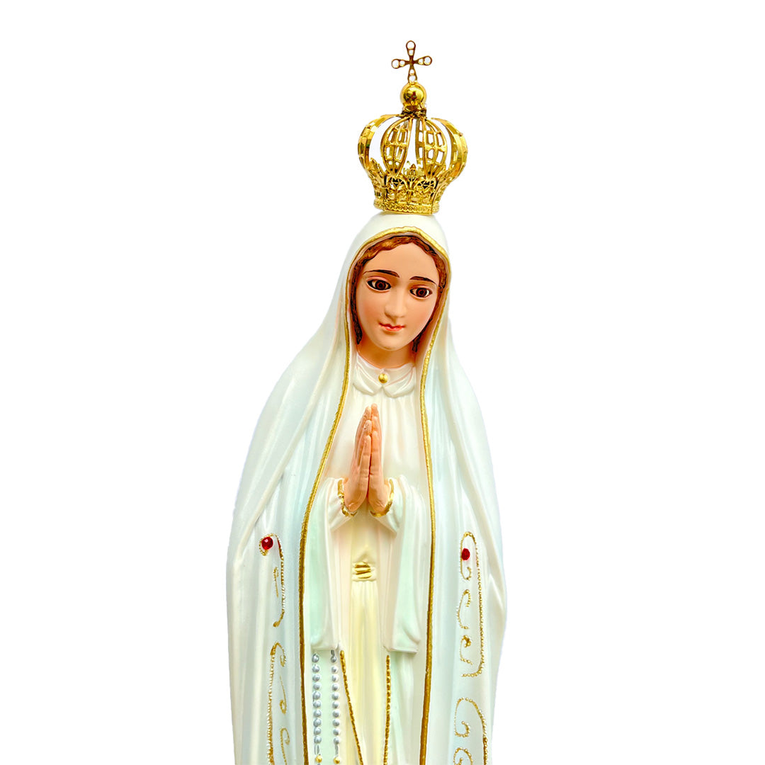 Estatua de la Virgen de Fátima con Manto en Tono Blanco - 50 cm (19.6”)