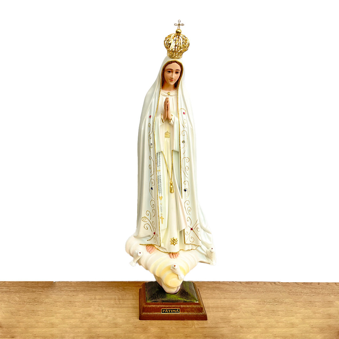 Estatua de la Virgen de Fátima con Manto en Tono Blanco - 60 cm (23.6”)