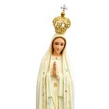 Estatua de la Virgen de Fátima con Manto en Tono Blanco y Detalles Escarchados - 60 cm (23.6”)