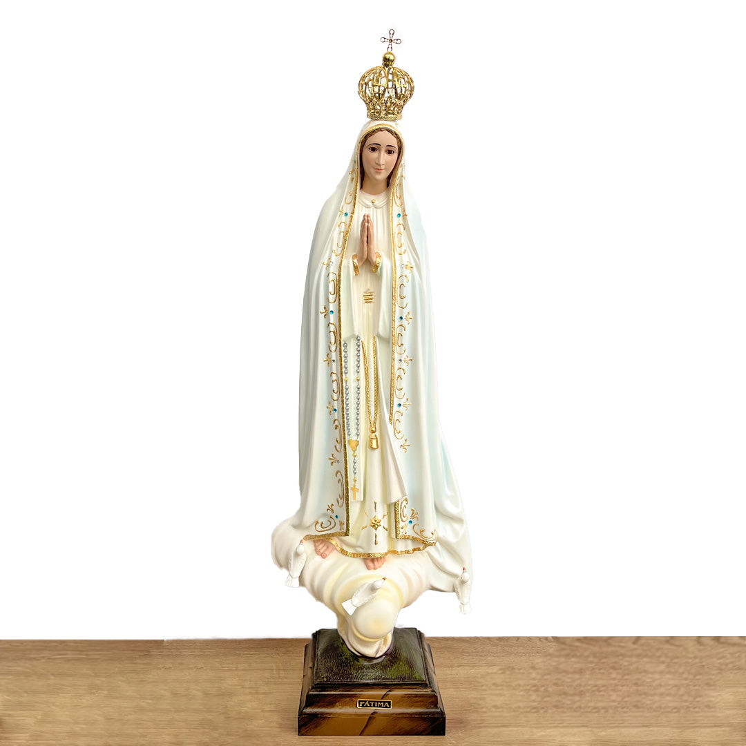 Estatua de la Virgen de Fátima con Manto en Tono Blanco - 77 cm (30.3”)