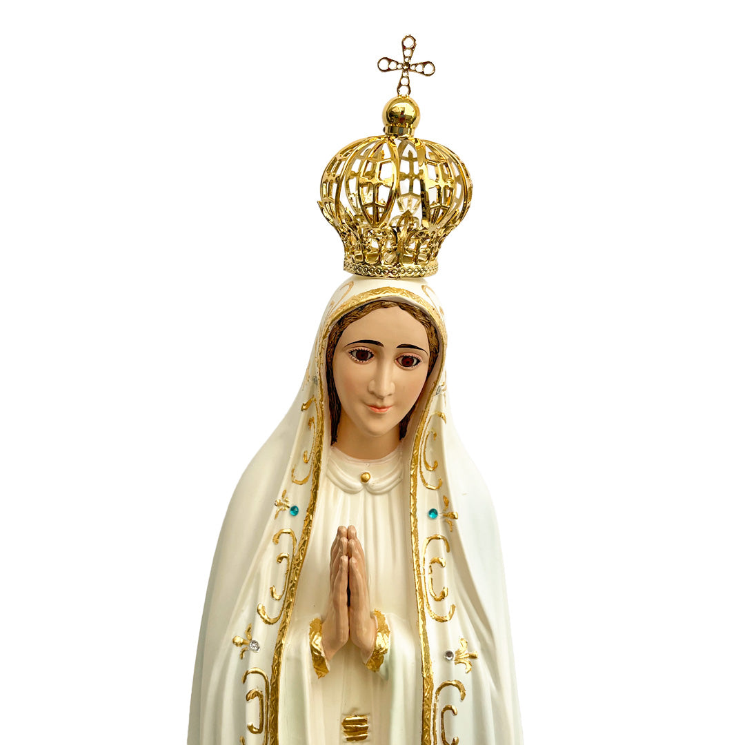 Estatua de la Virgen de Fátima con Manto en Tono Blanco - 77 cm (30.3”)