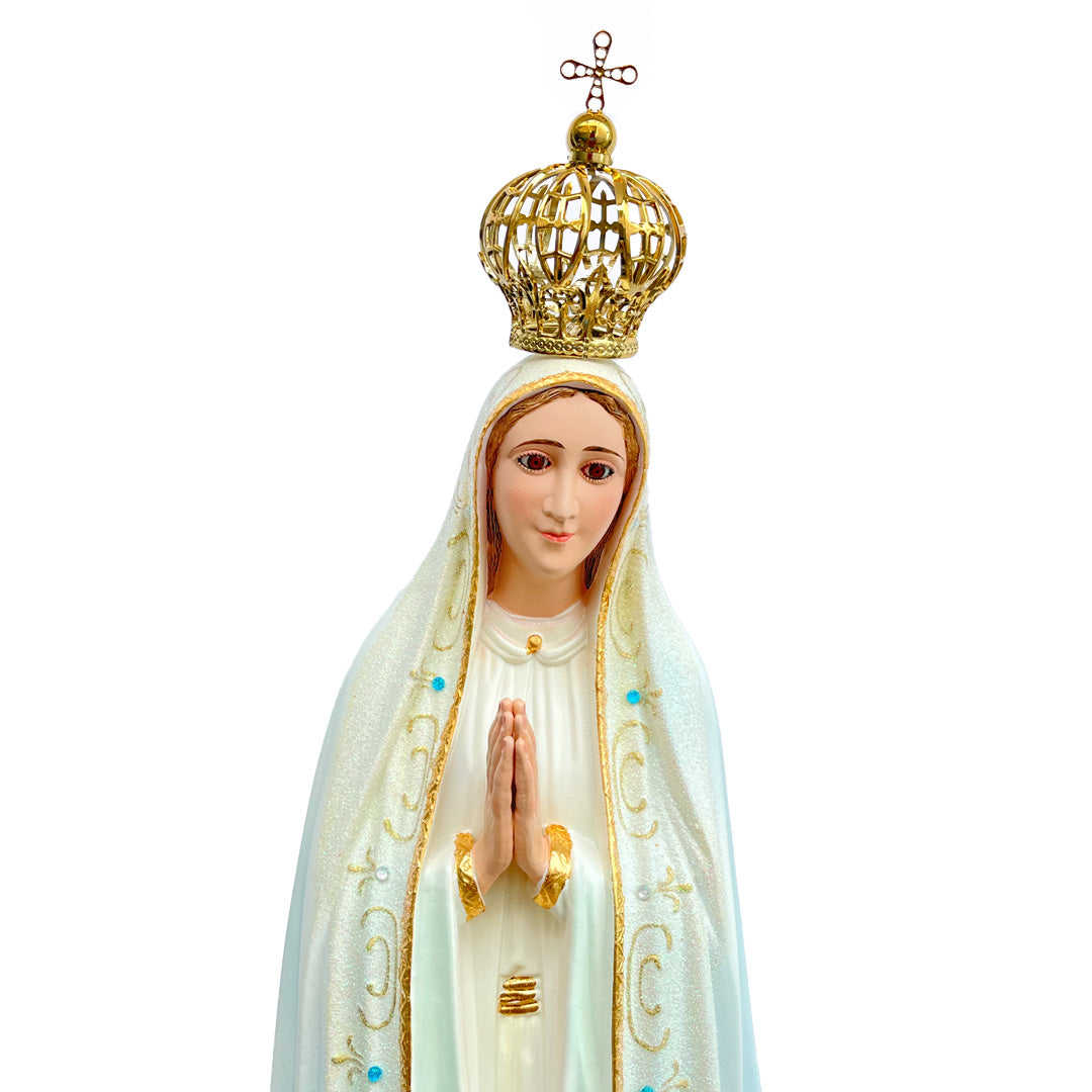 Estatua de la Virgen de Fátima con Manto en Tono Blanco y Detalles Escarchados - 77 cm (30.3”)