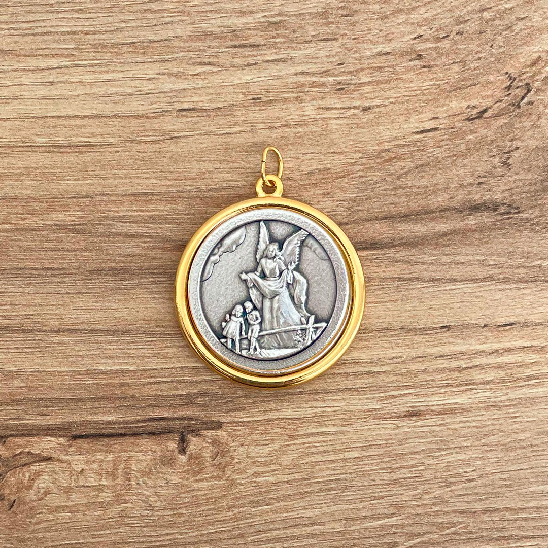 Denario de Perla de Vidrio 1cm con Medalla Religiosa