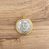 Denario de Perla de Vidrio 1cm con Medalla Religiosa