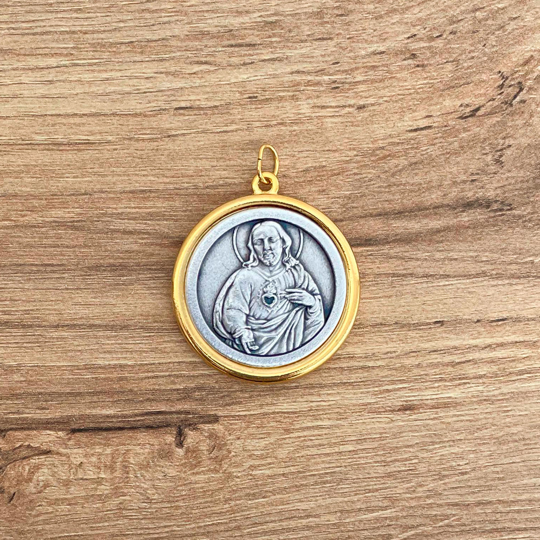 Denario de Perla de Vidrio 1cm con Medalla Religiosa