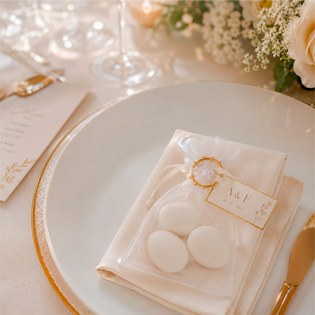 Detalle con alemndras y anillo Tipo denario - Souvenir para Matrimonio