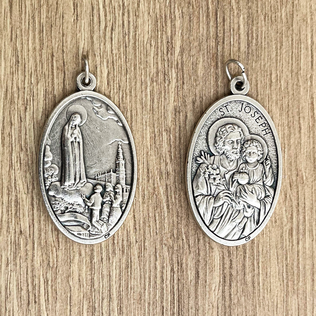 Medalla Italiana Ovalada Virgen de Fatima y San José 4.5cm
