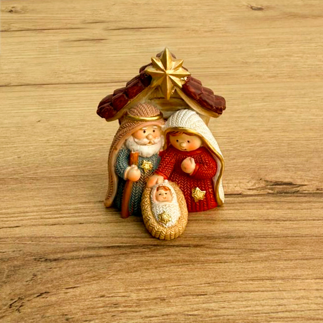 Nacimiento con Choza 8 cm – Escena del Pesebre en Colores Pastel