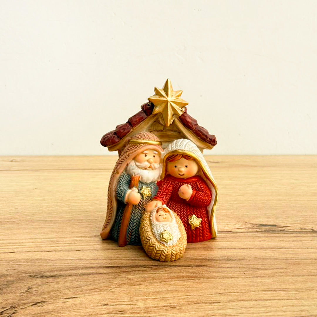 Nacimiento con Choza 8 cm – Escena del Pesebre en Colores Pastel