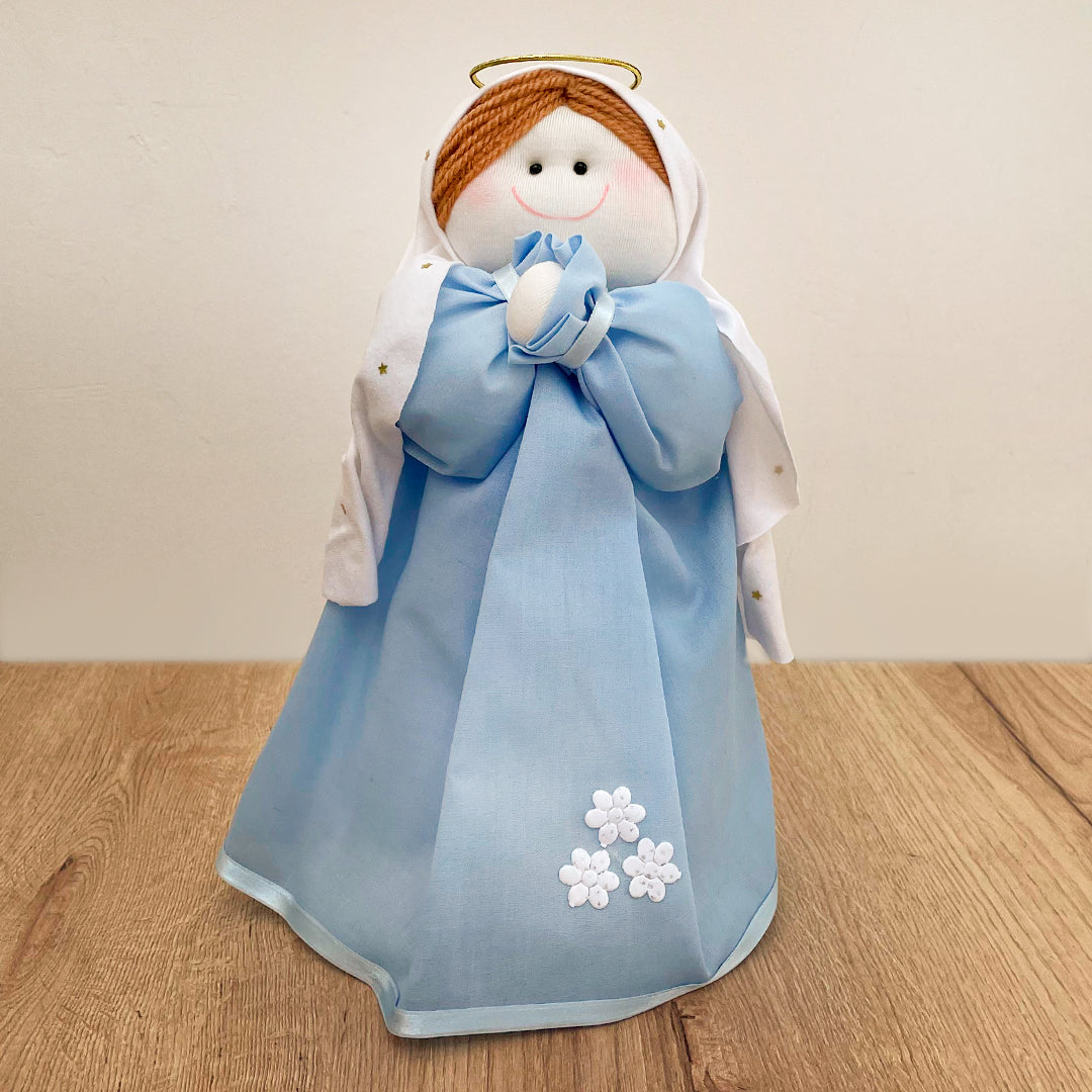 Imagen de la Virgen en Tela Azul - Estilo Infantil