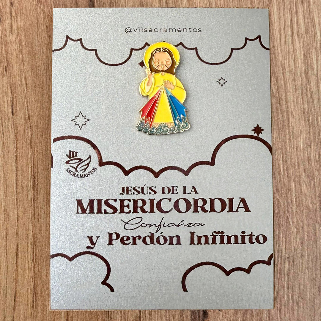 Pin metálico de Jesús de la Misericordia – diseño moderno e infantil en estilo católico