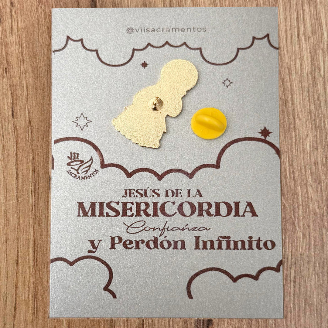 Pin metálico de Jesús de la Misericordia – diseño moderno e infantil en estilo católico
