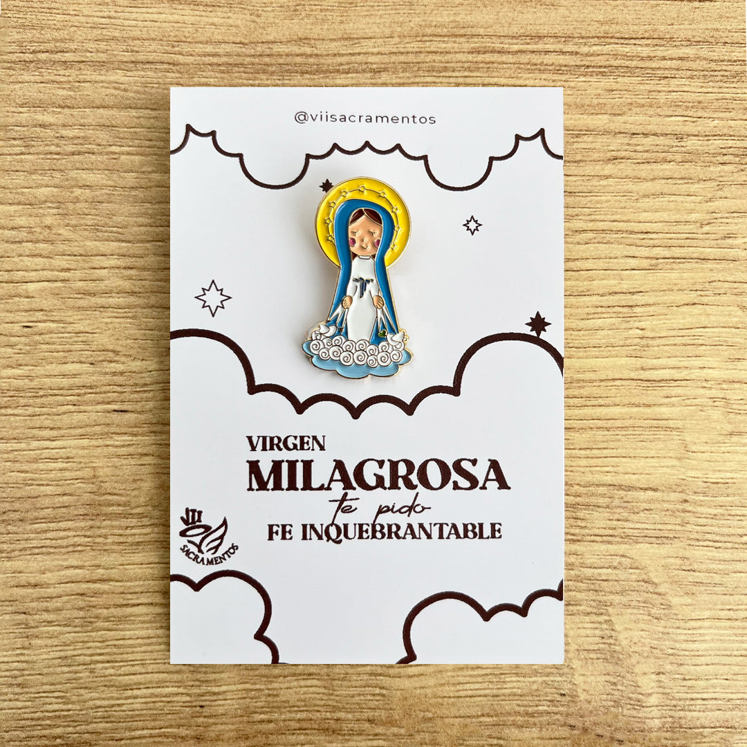 Pines Metálico Virgen de la Medalla Milagrosa Resinada – VII Sacramentos Colombia