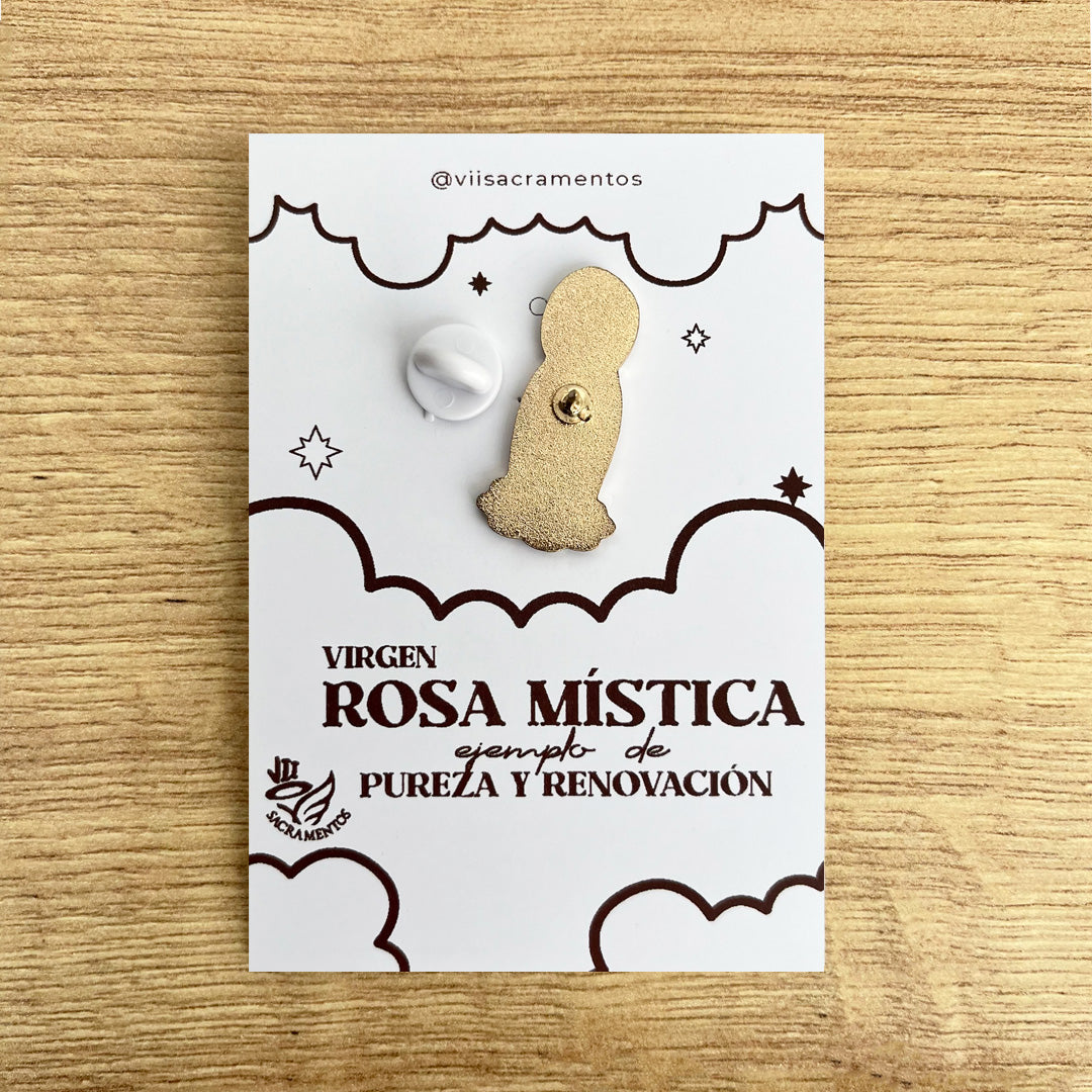 Pines Metálico Virgen Rosa Mistica Resinada – VII Sacramentos Colombia