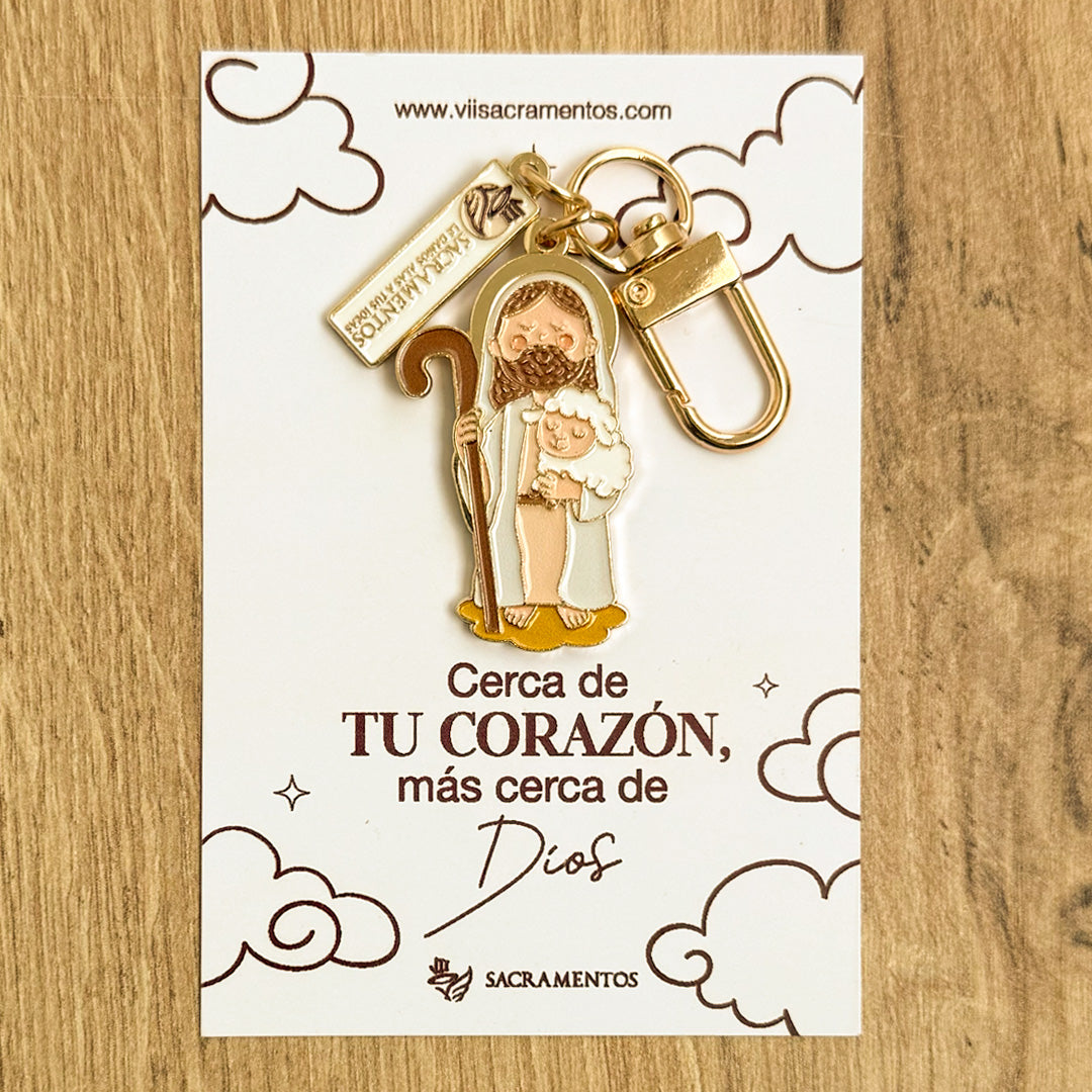 Llavero Buen Pastor con Mosquetón / Dije Católico - VII Sacramentos Colombia
