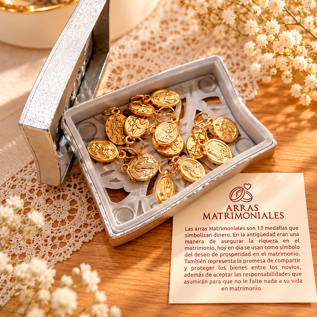 Cofre con medalla de Arras matrimoniales