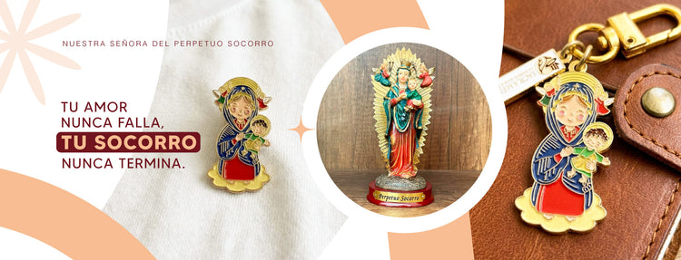 Colección de la Virgen del Perpetuo Socorro: pin, llavero y estatuilla religiosa - VII Sacramentos