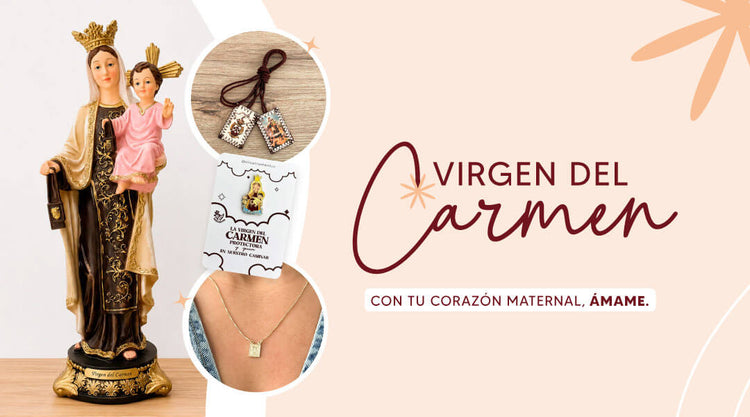 Productos con la imagen de la Virgen del carmen, Estatua, pines, escapularios - VII Sacramentos