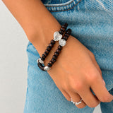 Modelo vista Frontal Rosario de San José Tipo Pulsera Elástica en Madera – Doble Vuelta