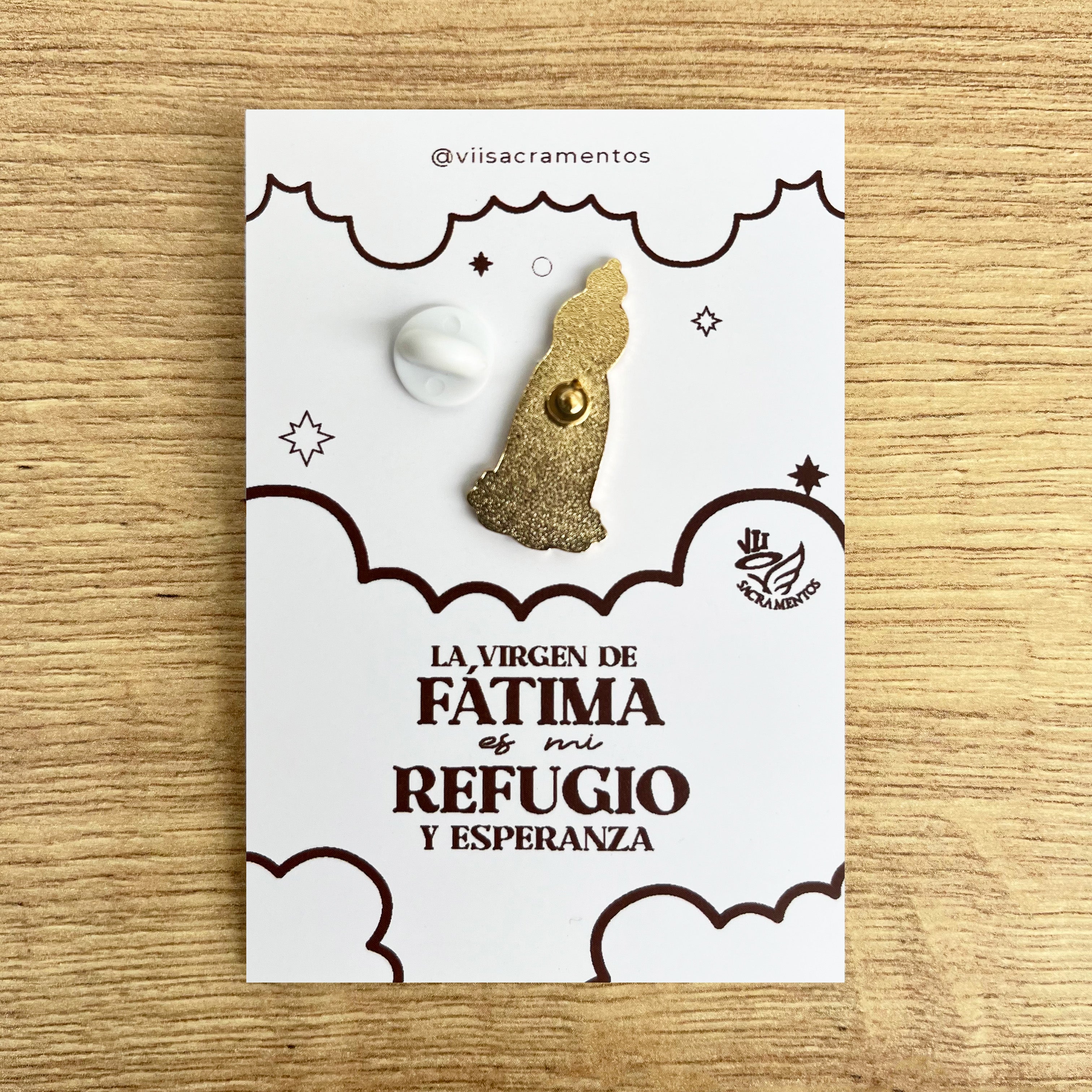 Pines Metálico Virgen de Fatima Resinada