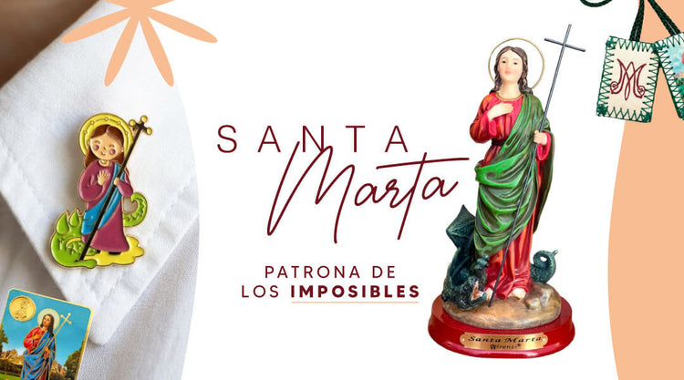 Imagen tipo estatua de Santa Marta, in de Santa Marta, escapulario y Estampa de oración