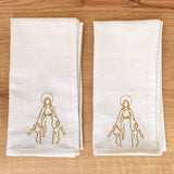 Set de 2 Servilletas de Lino Blanco con Bordado de la Virgen Milagrosa